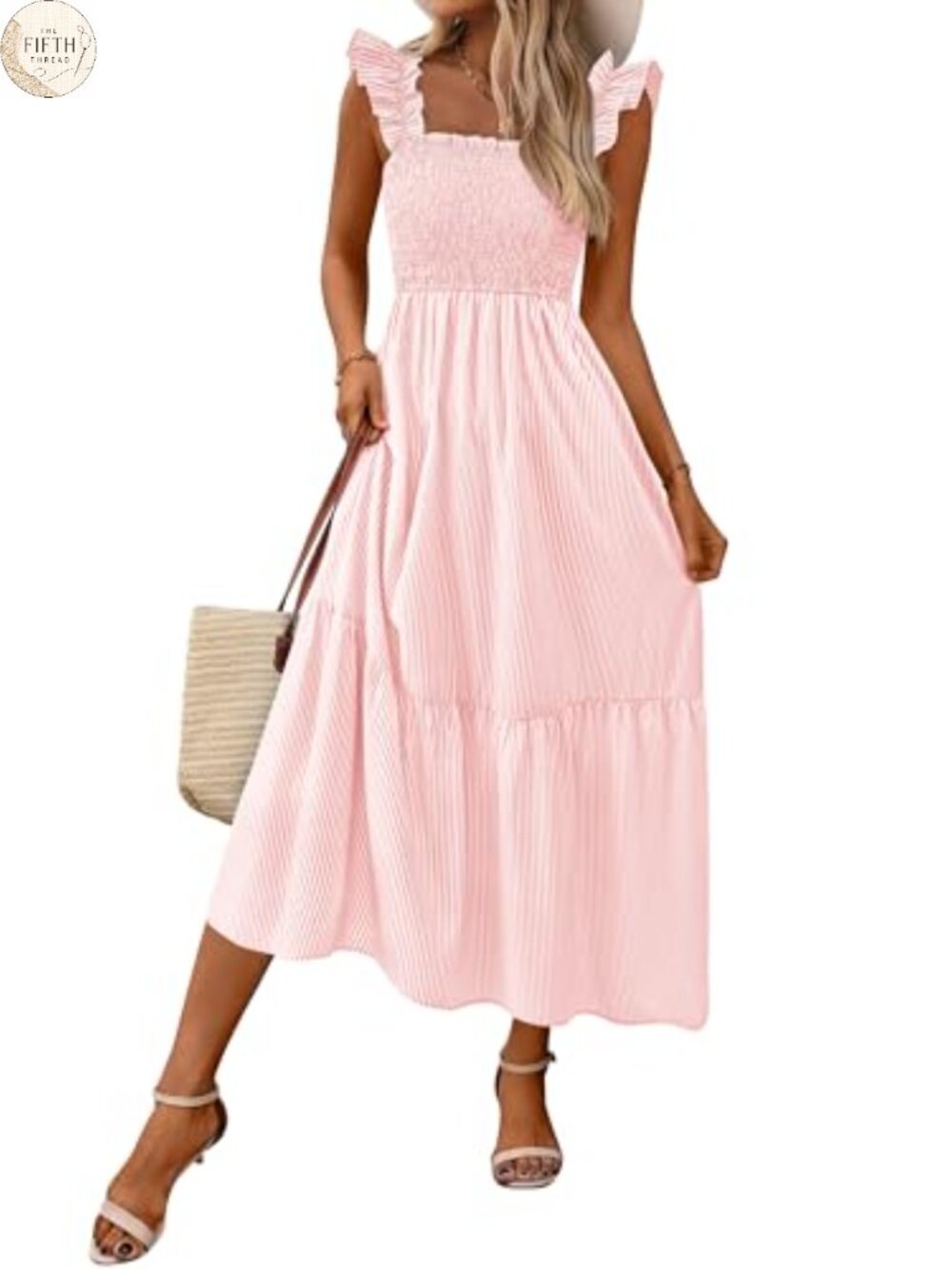 Women's Summer Midi Dress Ruffle Strap Square Neck Gingham Sundress